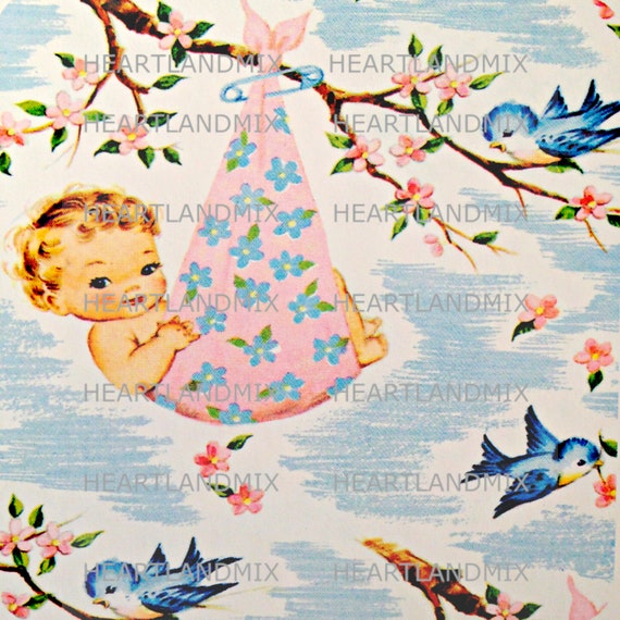 Vintage Baby Shower Wrapping Paper Digital Image Download
