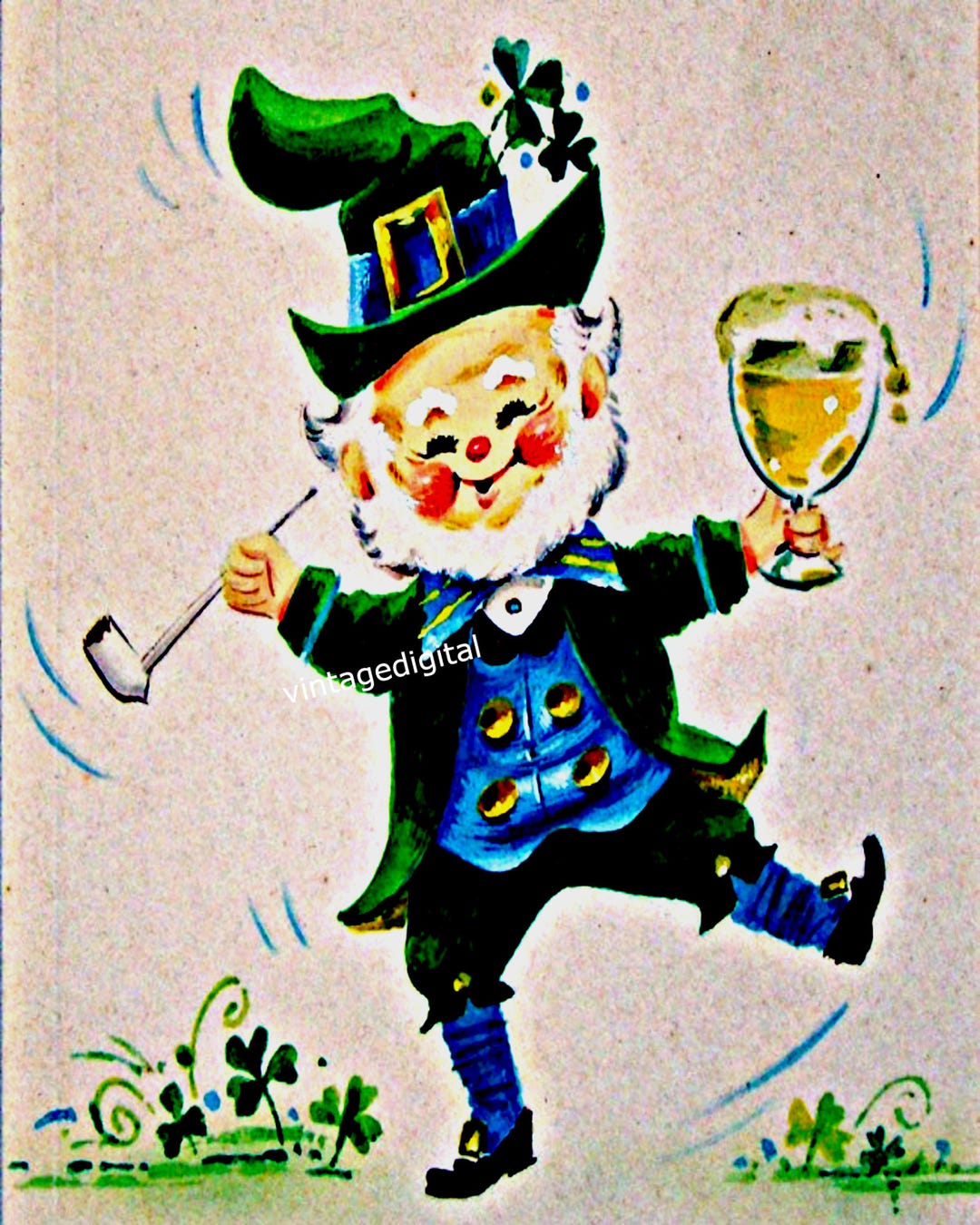 Vintage Dancing Leprechaun St. Patricks Day Digital Image Postcard ...