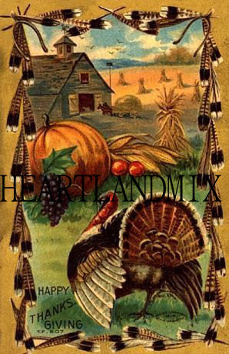 Happy Thanksgiving Vintage Image Turkey Pumpkin Corn Field - Etsy