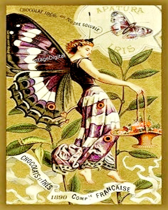 Vintage Butterfly Fairy Wall Art/Gift Tags/Cards/Journals/Scrapbooking/Decoupage Image download printable