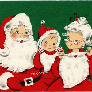 Vintage Christmas Santa Claus, Mrs. Claus and baby Image Digital Printable Download