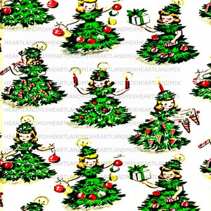 Christmas Tree Girl Vintage Christmas Paper Digital Image wallpaper Download Printable