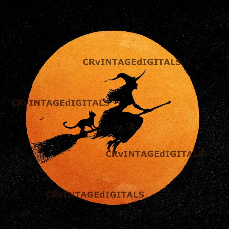 Vintage Witch Flying Past the Moon Digital Image Download Printable - Etsy