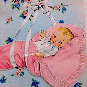 Carte de félicitations pour bébé fille vintage en téléchargement numérique, image imprimable