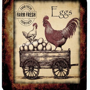Imagen digital de huevos y gallinas de granja primitiva vintage, descargable, para etiquetas, transferencias, scrapbooking, diarios, imágenes prediseñadas, tarjetas y arte mural.