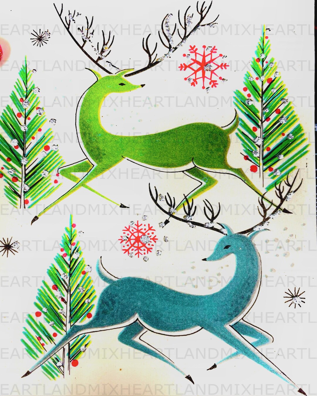 Vintage Retro Reindeer Digital Download Printable Art Image Cards/tags ...