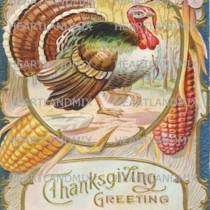 Vintage Post Card Thanksgiving Image Turkey Download Printable Wall Art/Card/Tags/Scrapbooking/Journals/Transfers