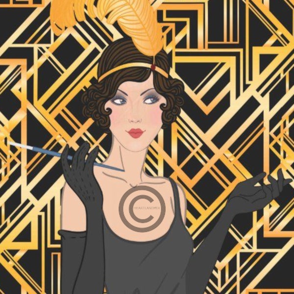 Vintage ROARING 20's FLAPPER Girl DIGITAL Image Art Deco Woman illustration