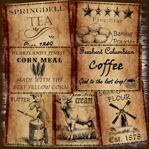 Vintage Primitive Farmhouse Kitchen Pantry Labels Digital Printable Images/Decoupage/Scrapbooking/Journal Page/Labels