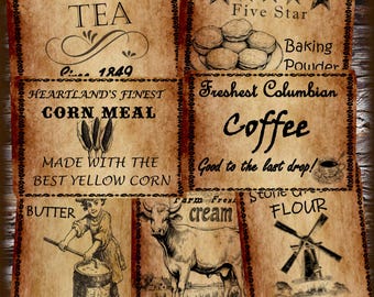 Vintage Primitive Farmhouse Kitchen Pantry Labels Digital Printable Images/Decoupage/Scrapbooking/Journal Page/Labels