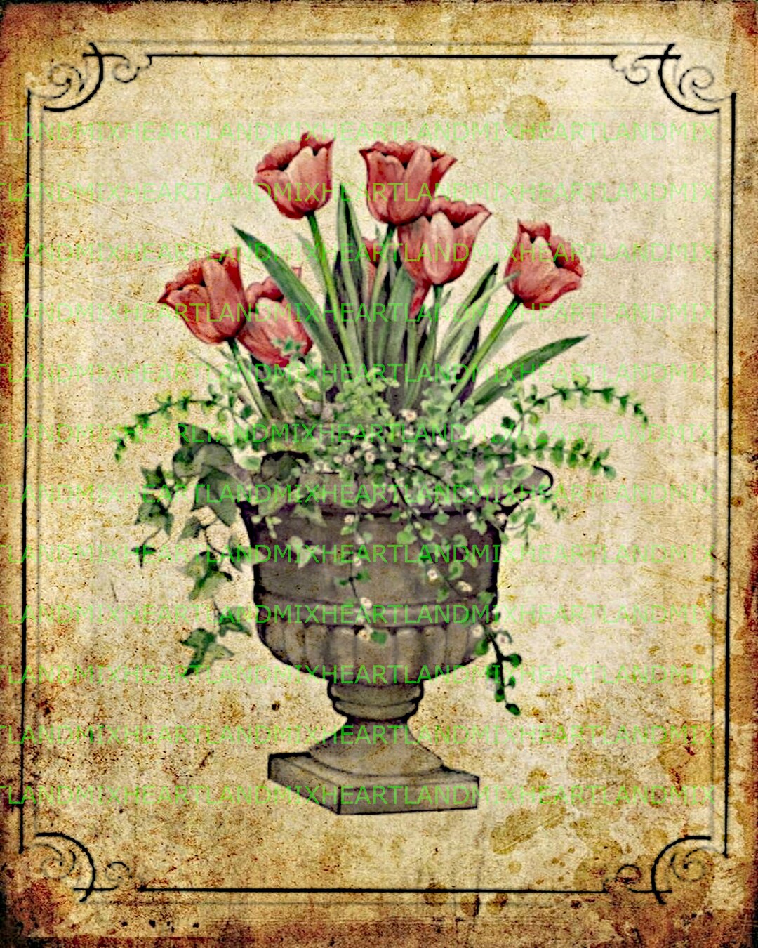 Tulip Planter Digital Art Print: Vintage Floral Image (digital Download ...
