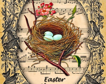 Vintage Style Easter Download Printable Art Image Eggs Nest