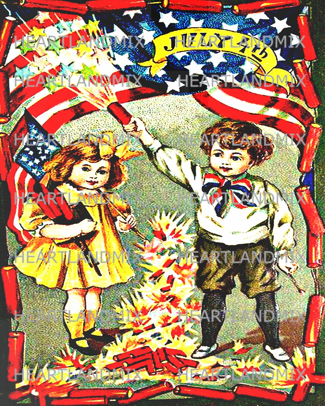 4th of July Flag and Fireworks Vintage Image July 4th Download ...