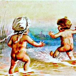 Digitale muurkunst vintage peuters op het strand download afdrukbaar