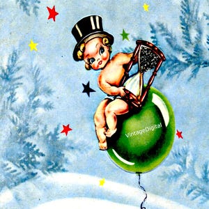 Imagen digital vintage de saludo de Año Nuevo para descargar e imprimir