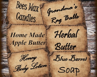 Plain Primitive Pantry Labels, Printable Country Style Tags, Digital Grungy Prim Clipart, Vintage Labels