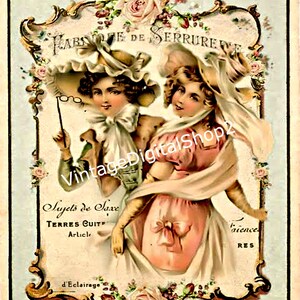 Antike französische Damen Kunst Werbung Vintage Download druckbare digitale Bild Wandkunst/Transfer/Karten/Tags/Scrapbook/Journal Seiten