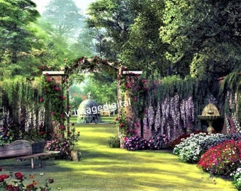 Arte de pared de jardín victoriano vintage Imagen digital Descarga de arte imprimible