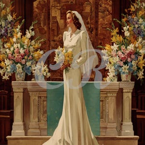 Image imprimable en téléchargement numérique de la mariée vintage des années 40