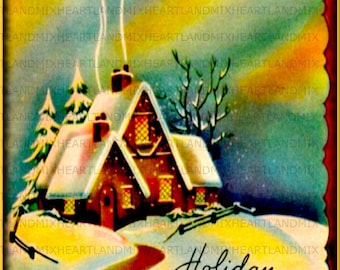 Home for the Holidays Vintage Art Deco Christmas Image Download Printable Wall Art/Cards/Tags/Scrapbooking/Journals/Stickers/Labels