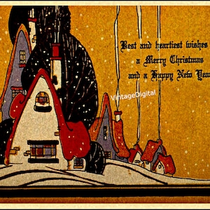 Imagen digital imprimible de Feliz Navidad y próspero año nuevo Art Déco vintage