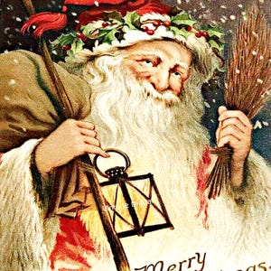 Vintage Victorian Christmas Santa Claus Holding Lantern Image Download Printable cards,tags,wrapping paper,scrap books,wall art