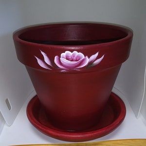 Hand Painted Flower Container Six Inch with Saucer image 2