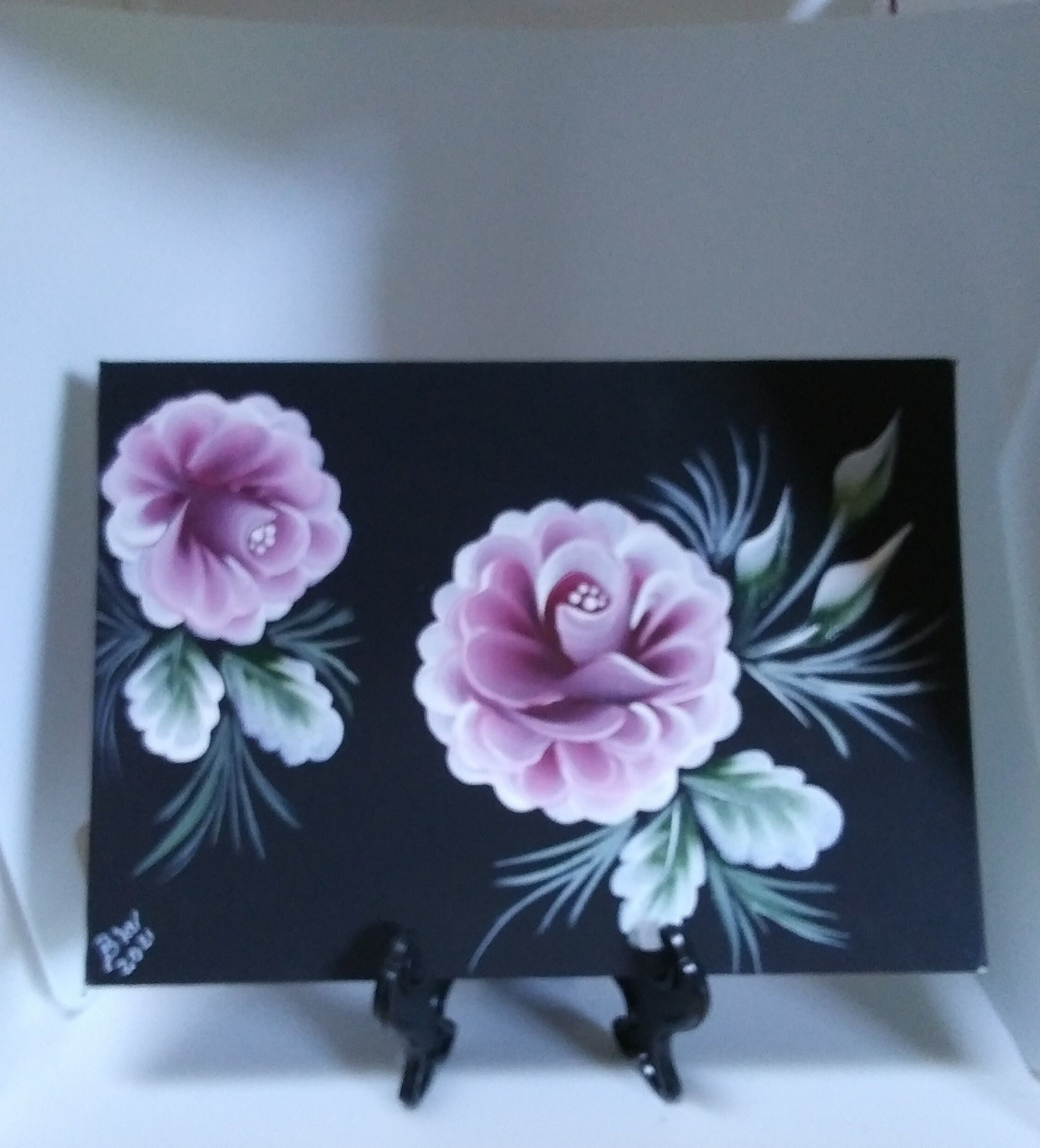 Hand Painted Roses 5x7 Black Canvas Panel With - Etsy