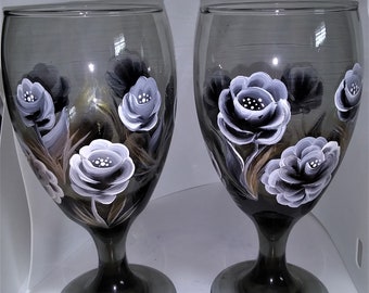 Hand Painted Stemware - Sixteen Ounce Smokey Tinted Goblet