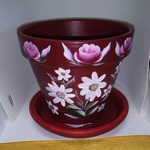 Hand Painted Flower Container Six Inch with Saucer image 1