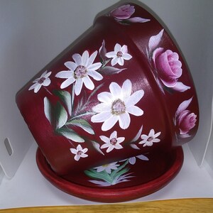 Hand Painted Flower Container Six Inch with Saucer image 3