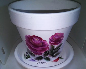 Hand Painted Flower Container Six Inch With Matching Saucer