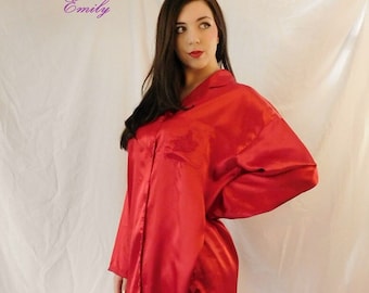 Vintage 90&#39;s Victoria&#39;s Secret RED SATIN NIGHTSHIRT Sleepshirt Sleepwear Loungewear Valentine Lingerie - S