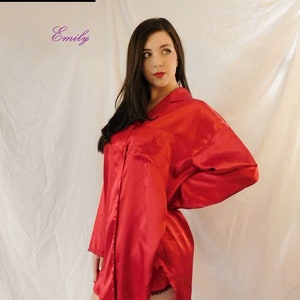 Vintage 90&#39;s Victoria&#39;s Secret RED SATIN NIGHTSHIRT Sleepshirt Sleepwear Loungewear Valentine Lingerie - S