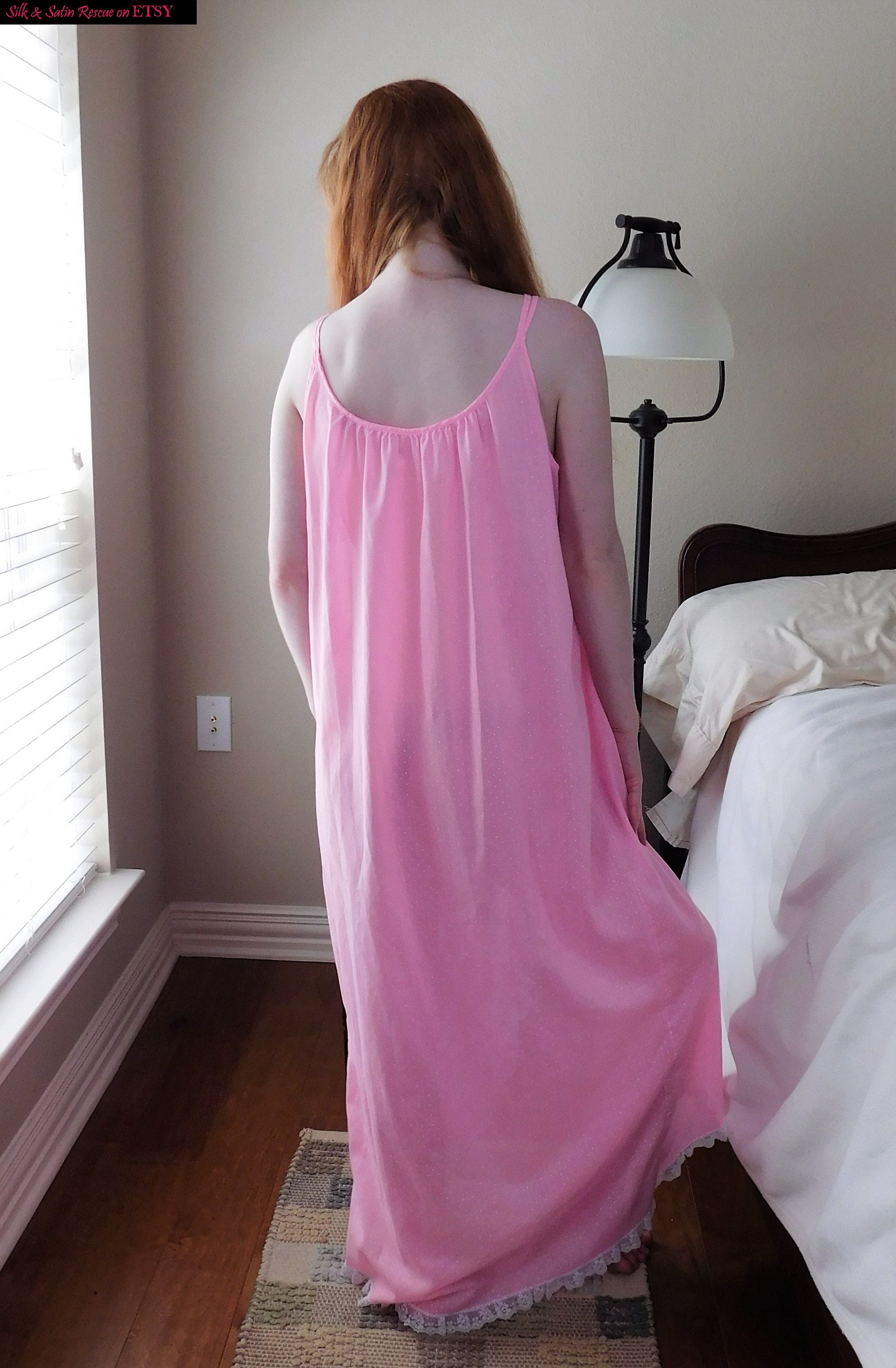 Pink And White Dot Printed Premium Cotton Lace Nighty | Free Size | Chest Width 44″| Length 54″-56″ main image 0