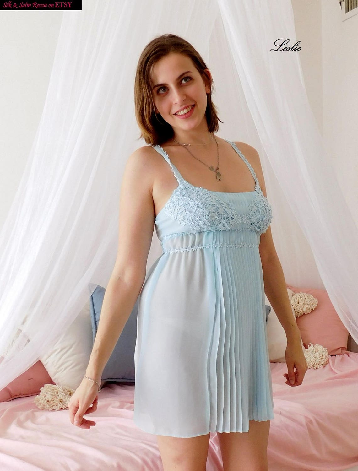 Cute Baby Blue Sheer Babydoll Nighty Nightie Nightgown Ruffle Etsy