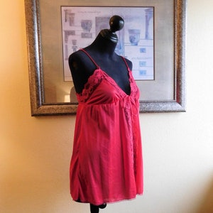 Hot PINK NYLON and Lace BABYDOLL Nightie Fly Away Baby Doll Nighty Nightgown Undercover Wear 70's Vintage Vlentine Lingerie - O/S One Size