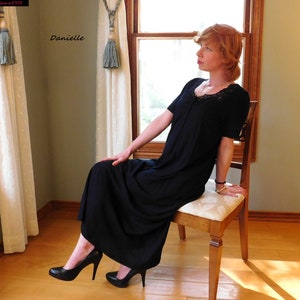Joelle La Perla BLACK COTTON and Lace NIGHTGOWN Down Night Dress Loungewear Lingerie - M