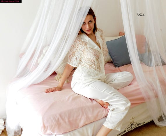 white satin pjs