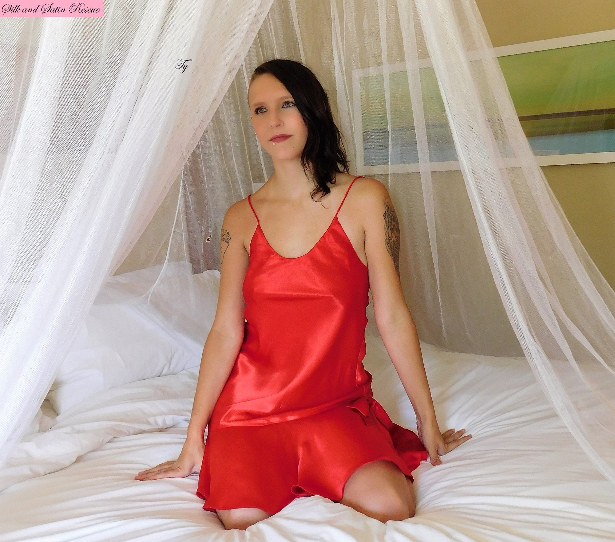 Red Satin Night Dress Purchase Discounted