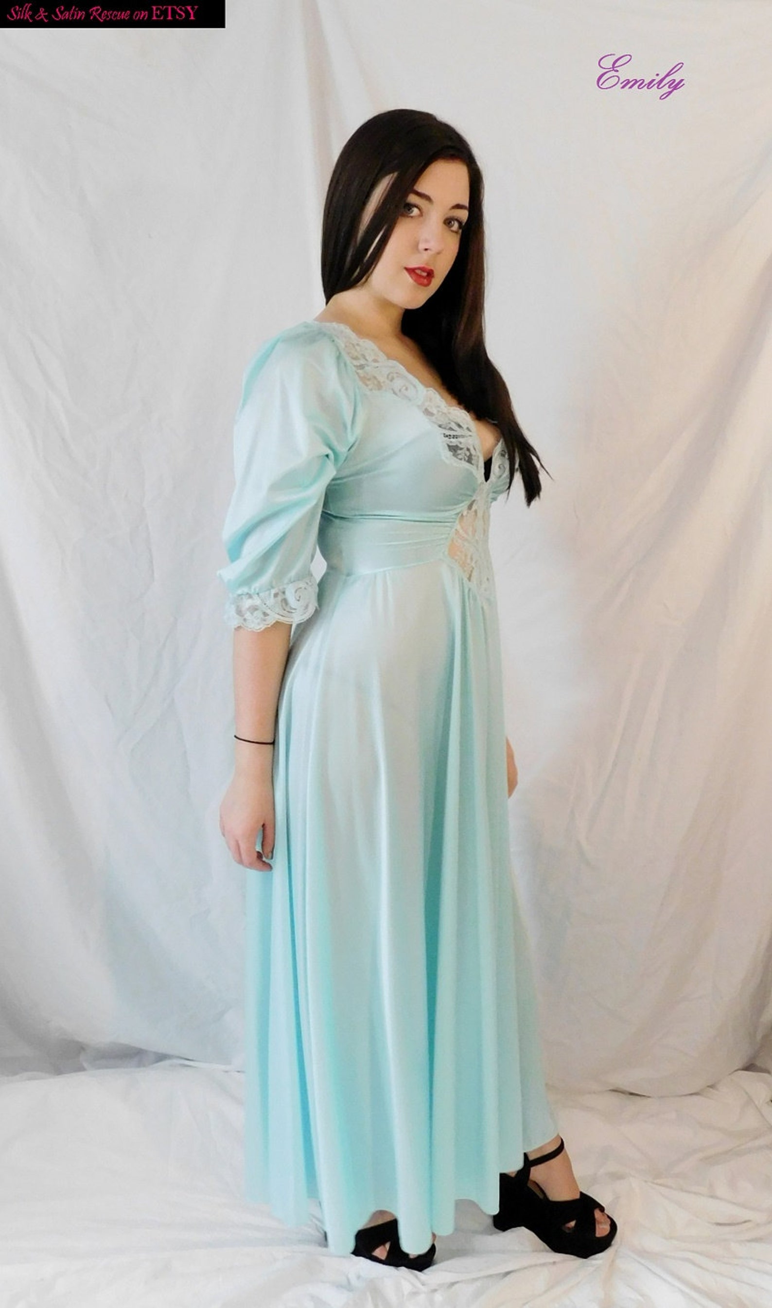 Reduced OLGA Full Sweep Light BLUE Long NIGHTGOWN NIght Etsy