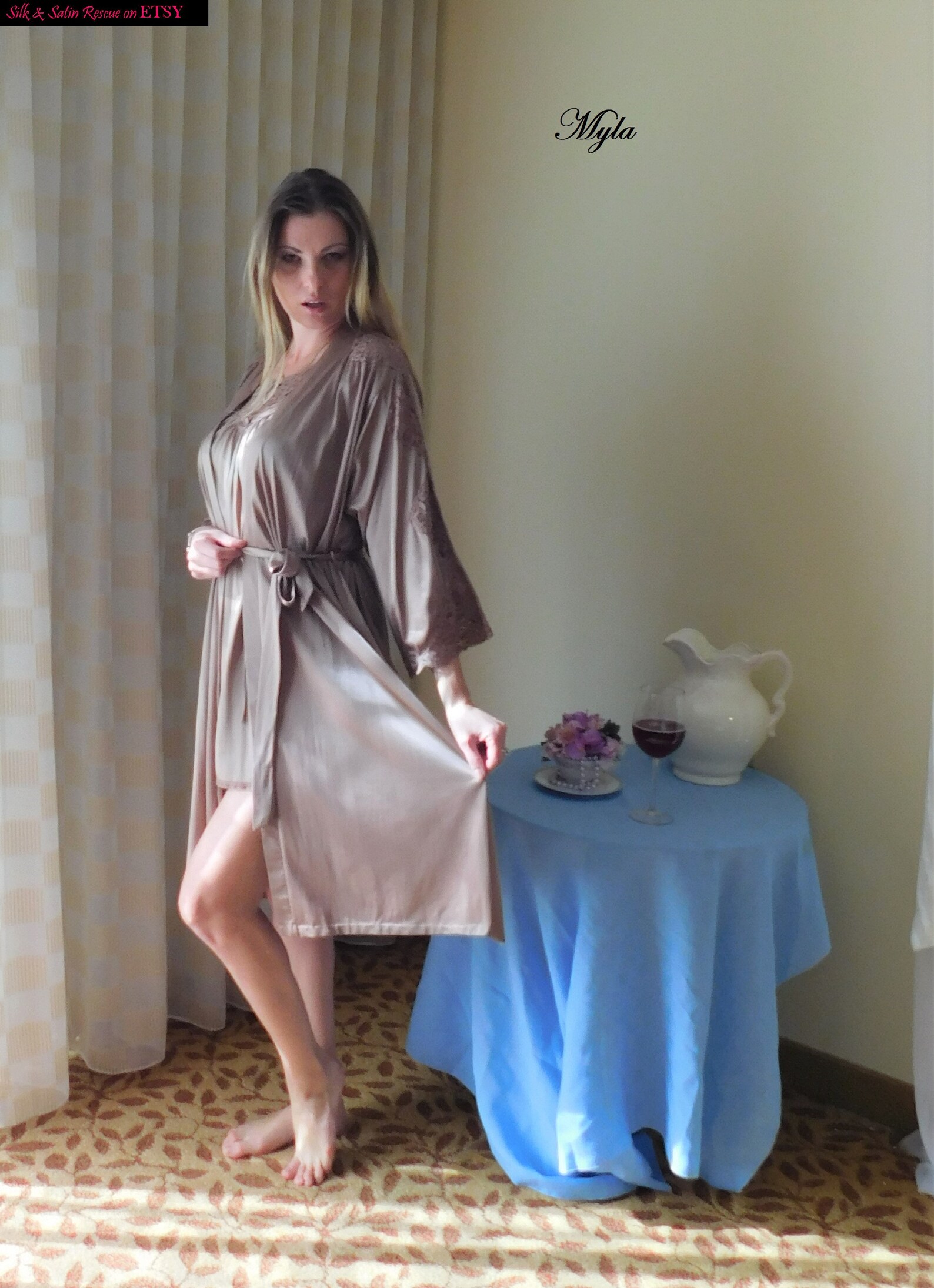 miss-elaine-dark-beige-brown-nylon-and-lace-peignoir-set-short