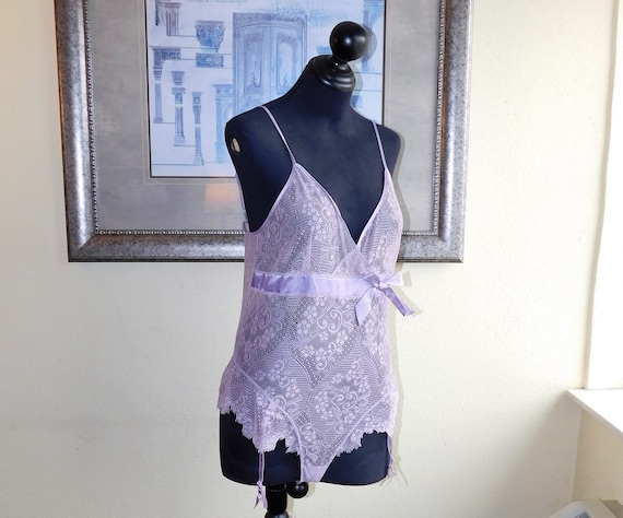 Lavender PURPLE Sheer Lace Thong TEDDY Teddie Onesie Bodysuit