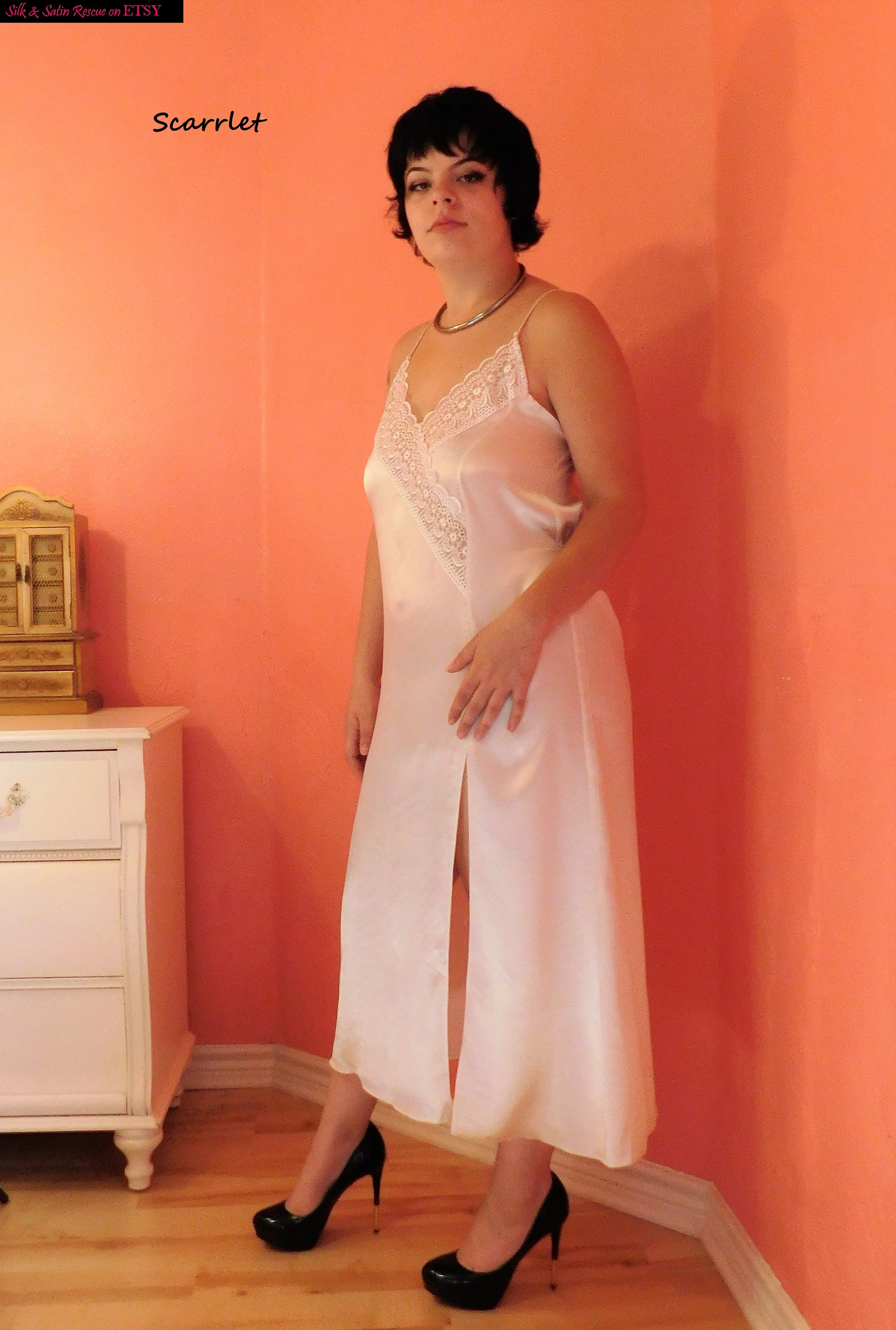 Lingerie Night Etsy Wedding Slinky Gown Sleepwear Embroidered Sexy Honeymoon WHITE NIGHTGOWN M Bridal Long Lace SATIN - Maxi