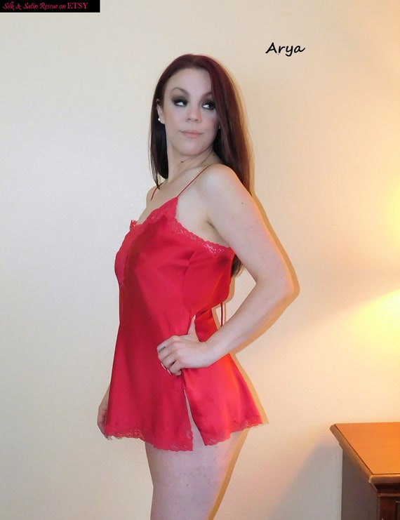 Victoria's Secret RED SATIN and Lace NIGHTIE Nighty Short