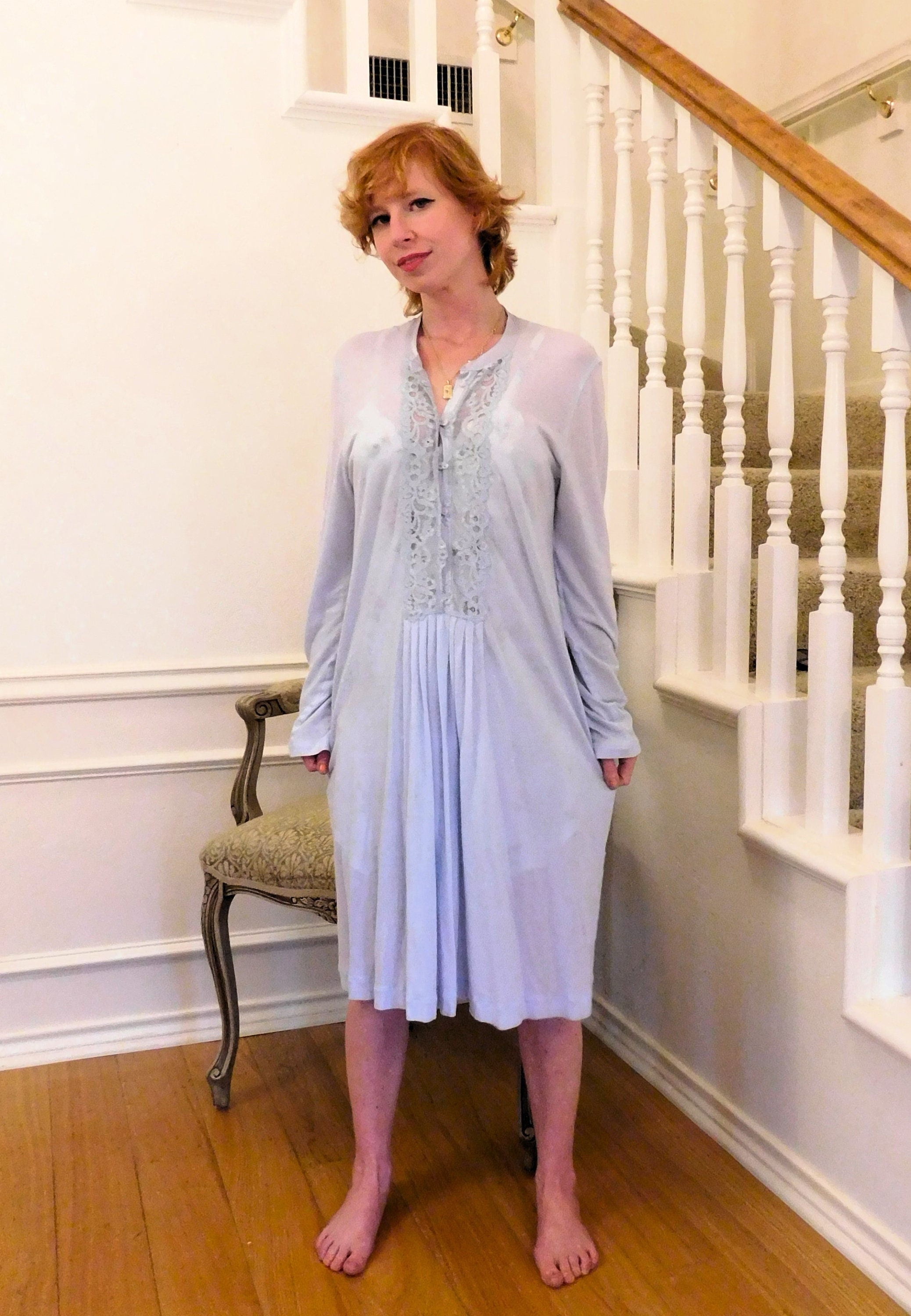 Joelle La Perla Camicia da notte lunga in COTONE BLU chiaro e pizzo CAMICIA DA NOTTE Camicia da notte Indumenti da notte Comoda lingerie country M Etsy Italia
