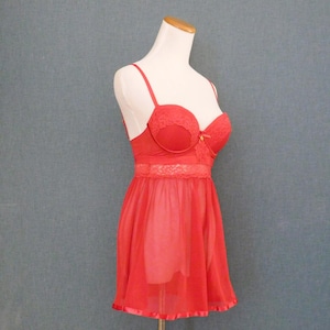 SHEER RED BABYDOLL Nightie Baby Doll Nighty Nightgown Sleepwear Daisy Fuentes Lingerie - M