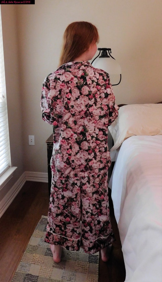 Pretty Floral ROSE Pattern Soft Polyester PJ PAJAMA Set Kate - Etsy