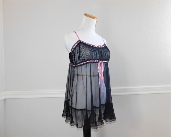 Victoria's Secret Y2K SHEER BLACK Pleated BABYDOLL Sexy Nighty