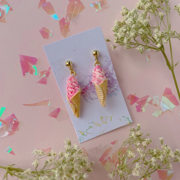 Miniature Ice cream earrings (one pair) stud or hook earrings cotton candy lavender orange crush strawberry vanilla